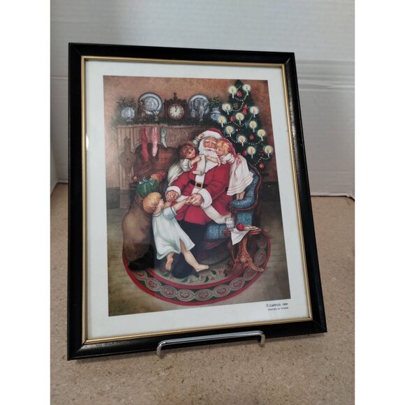 Caffco 1991 Framed Santa & Children Christmas Print 8x10 Inches - Picture 1 of 3